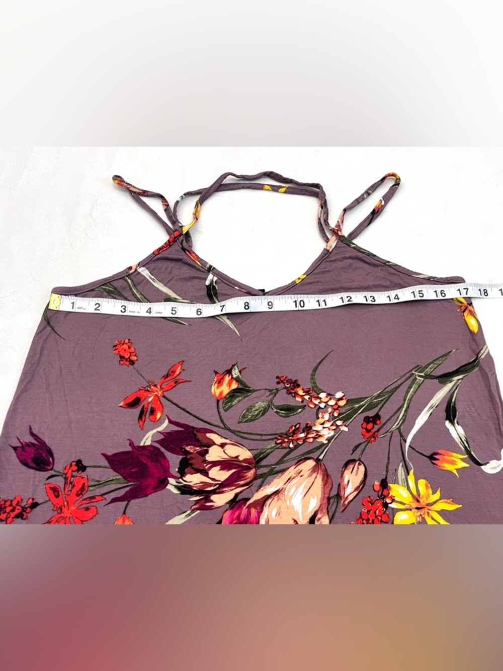 Papermoon Women’s Mauve Floral Print Purple Yellow Spaghetti Strap Tank Top - Picture 8 of 16